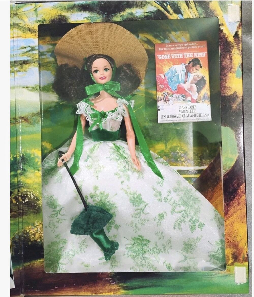 Barbie Gone W The Wind Scarlett O’Hara Collector Doll Green Dress Parasol NIB